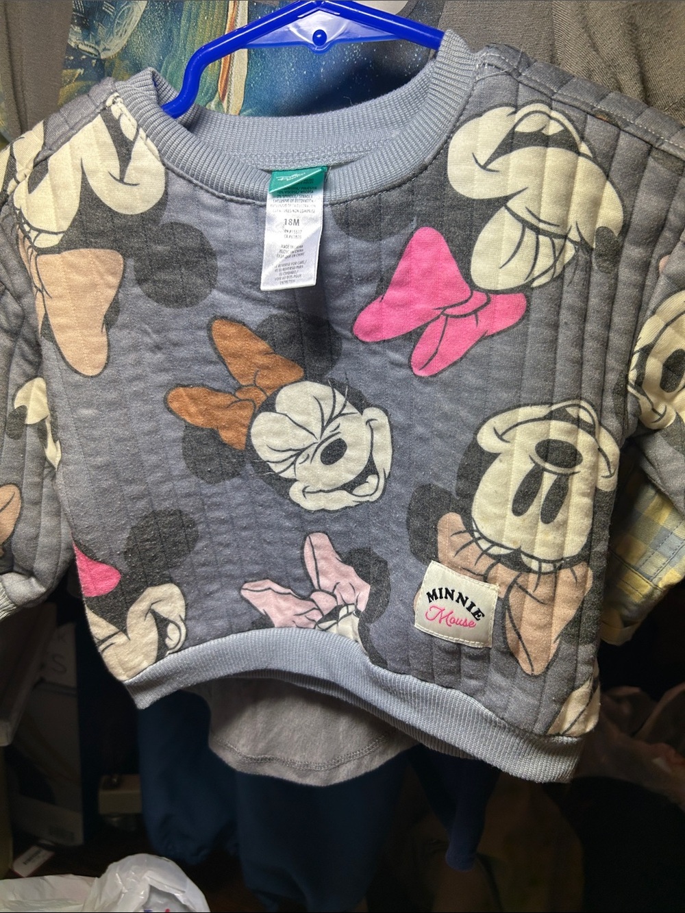 Disney Minnie Mouse Quilted Sweatshirt in Gray, Pink & Tan Size 18 mos. EUC